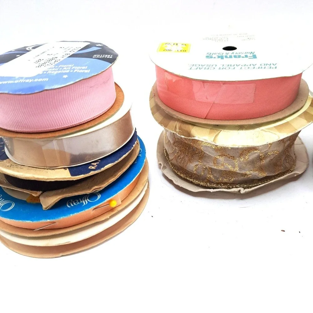 Vintage Ribbon Lot 10 Rolls 1lb 12oz Satin Grosgrain Lace Craft Supply Destash